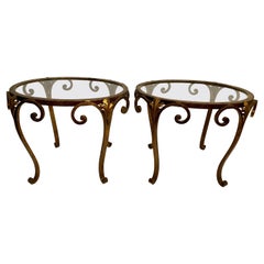 Pair French Gilt Wrought Iron and Glass Side Tables