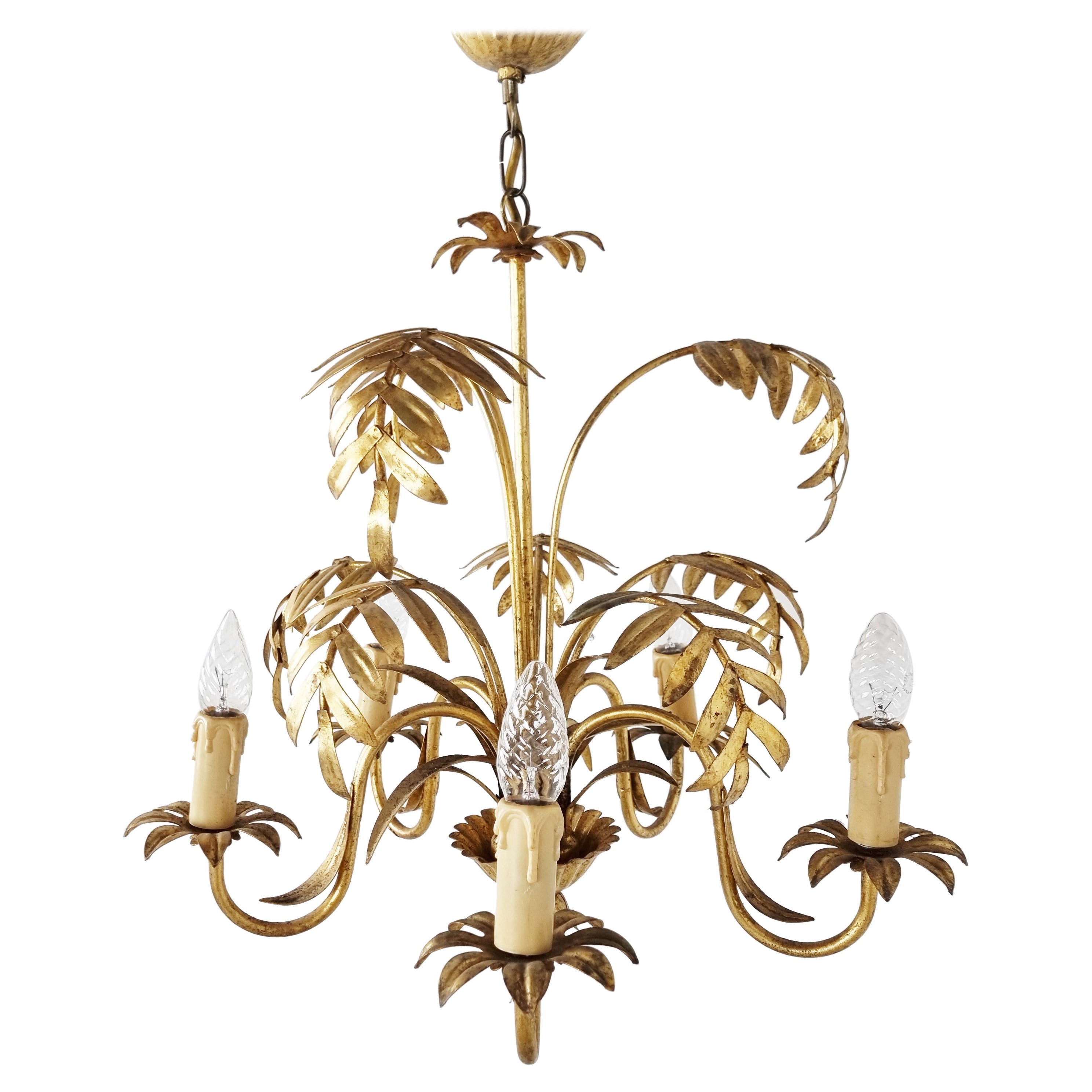 Vintage Gilt Metal Palm Chandelier, 1960s