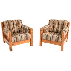 Vintage Pair of Swedish Mid-Century Pine Lounge Chairs