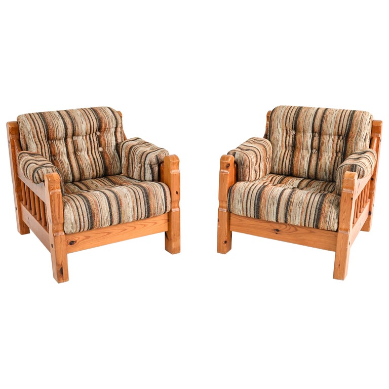 Pair of Swedish Mid-Century Pine Lounge Chairs For Sale
