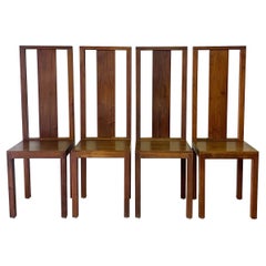 1960’s Mid-Century Modern Studio Craft Solid Walnut Four High Back Dining Chairs