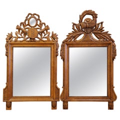 Antique Pair of 1920's French Louis XVI Carved Walnut Wall Mirrors from Provence