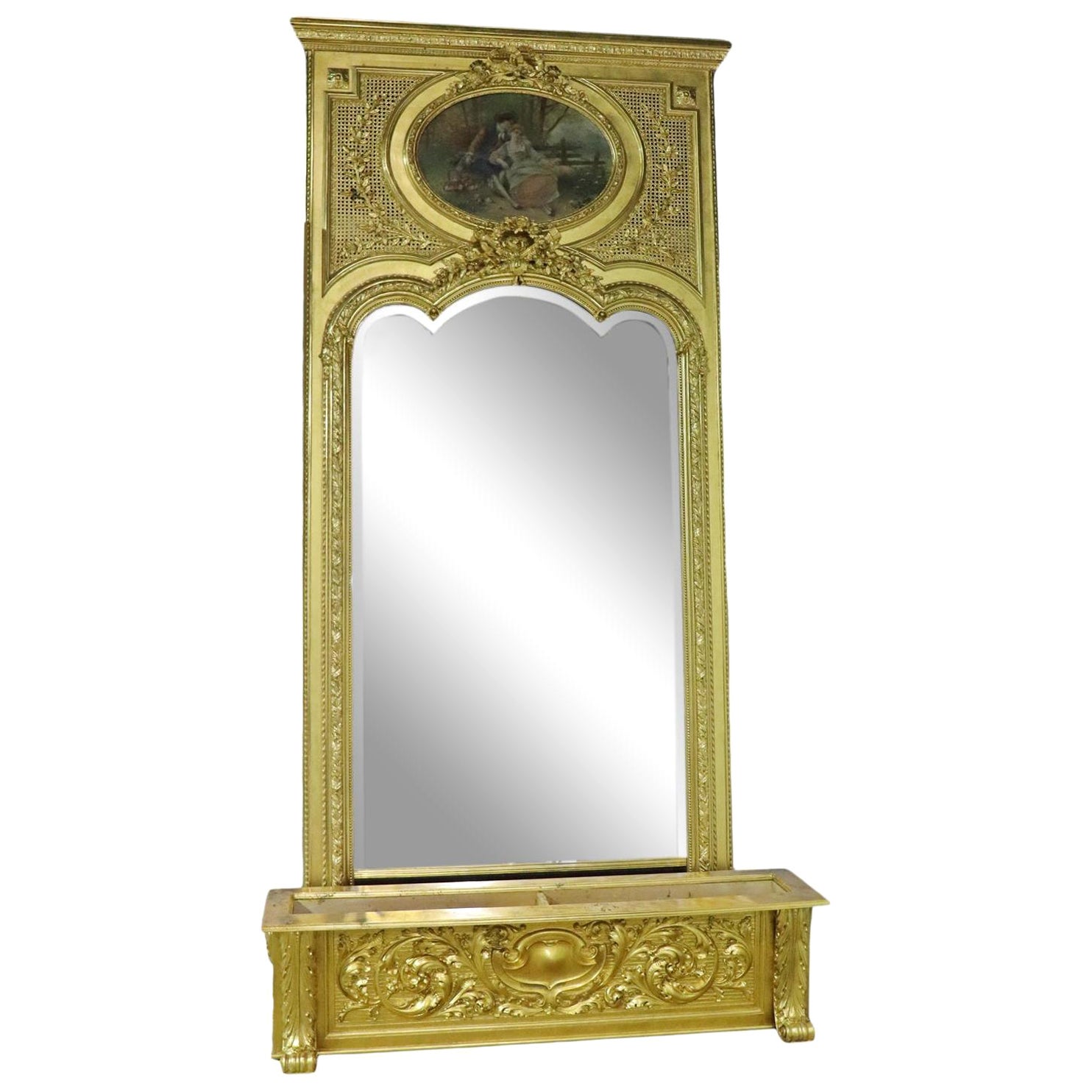 Monumental Gilded French Louis XV Trumeau Mirror with Planter Base Circa 1890 For Sale