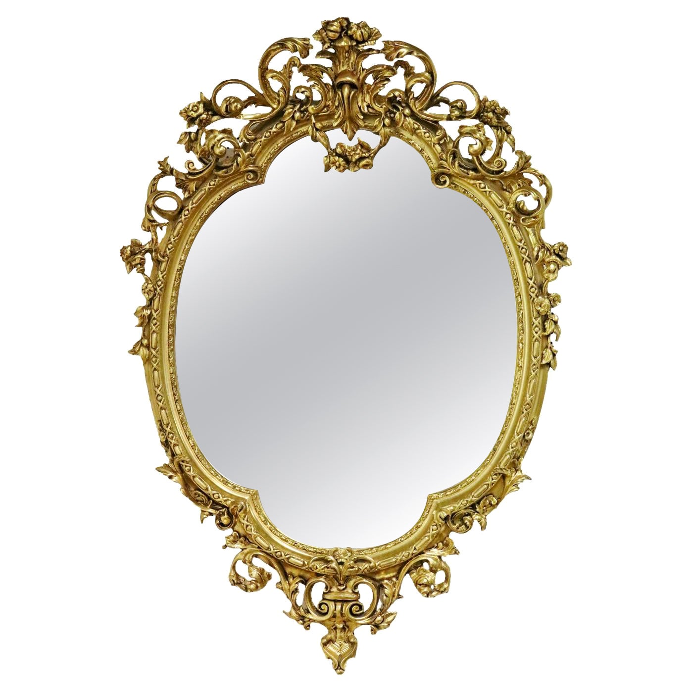Monumental Gilded French Louis XV Mantle Buffet Wall Mirror circa 1920 For Sale