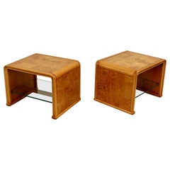 1970's Mid-Century Modern Burl-Wood Waterfall End Tables