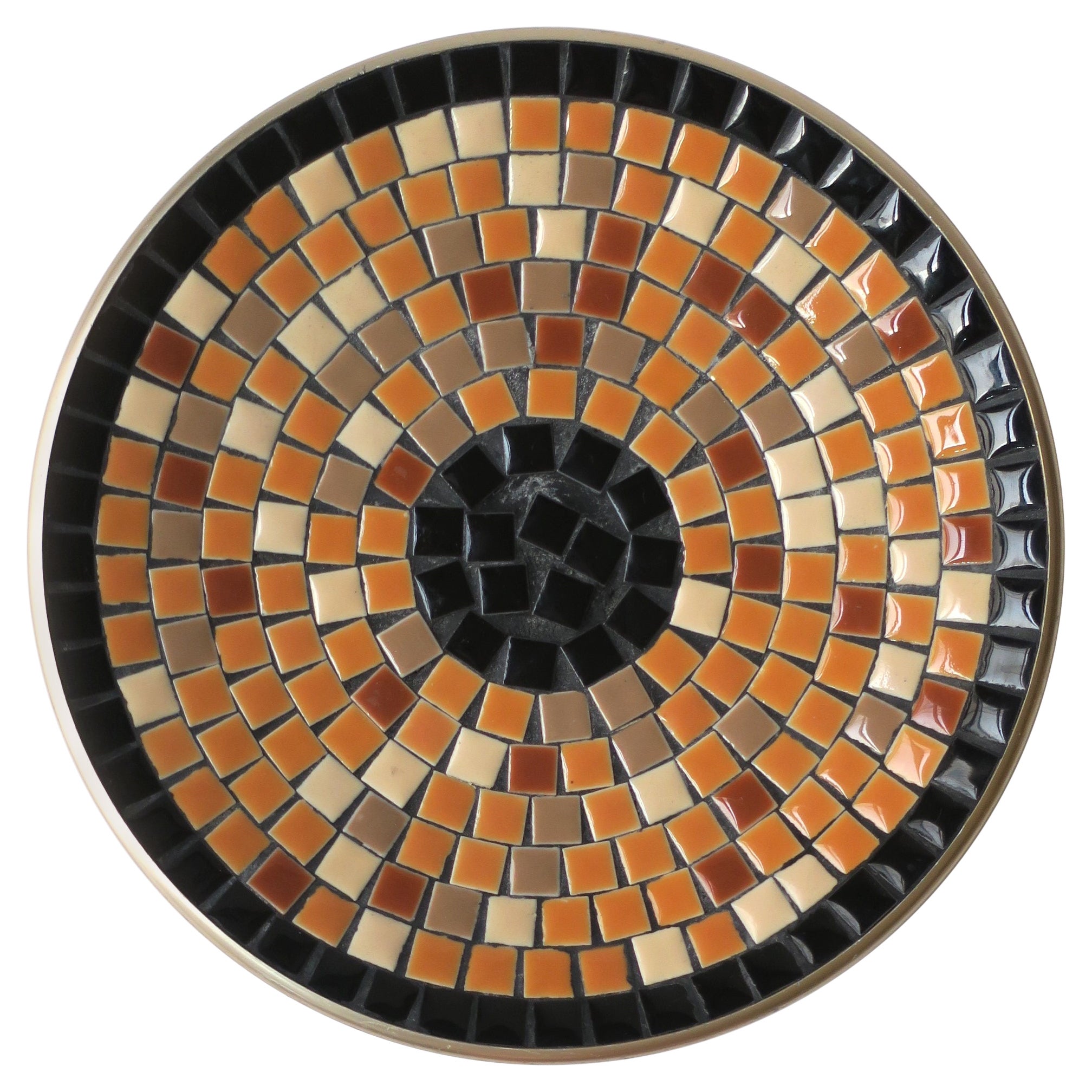 Mosaic Ceramic Tile Dish Vide-Poche Catchall Black and Terracotta, circa 1960s For Sale