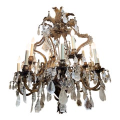 Rock Crystal 12 Light Chandelier with Scrolling Arms and Beads, Large in Size