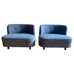 Gilbert Rhode Midcentury Modern Grey Slipper Low Low Lounge Chairs Pair