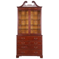 Baker Furniture Chippendale Carved Mahogany Secretary Desk with Bookcase Hutch