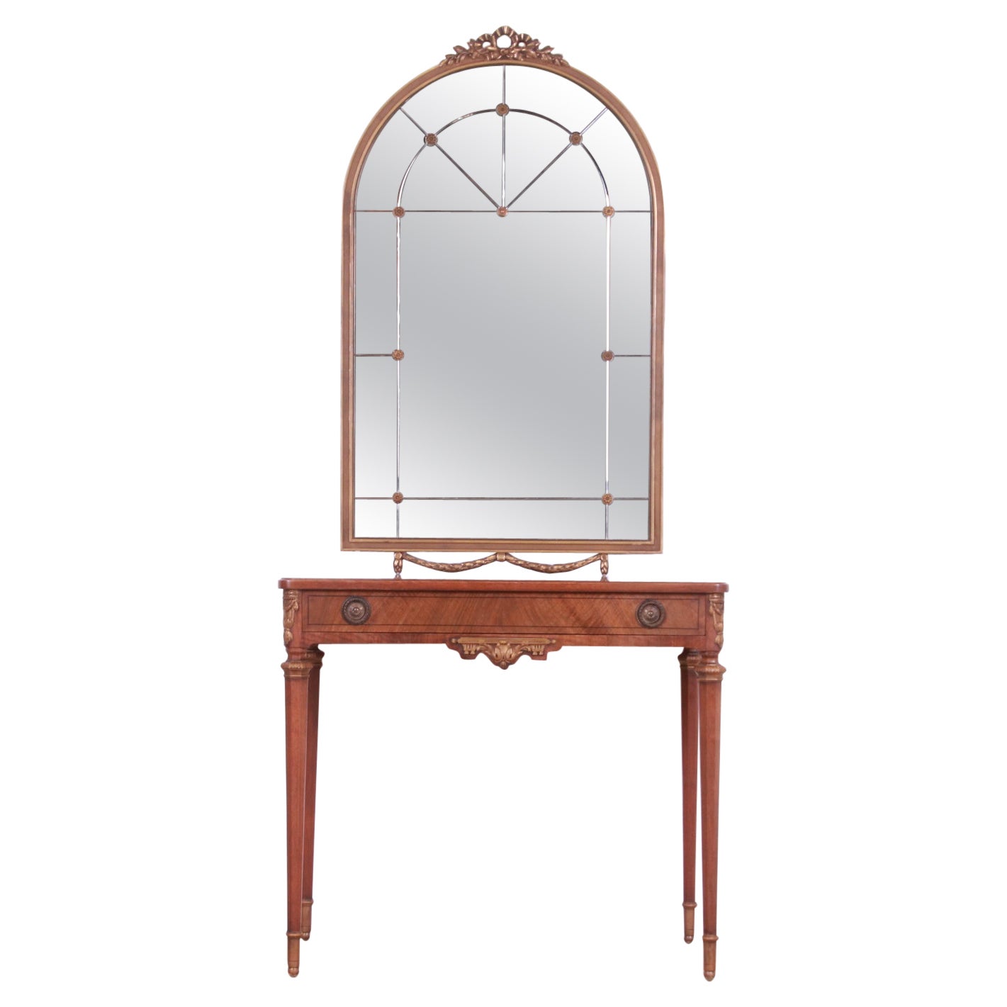 John Widdicomb French Regency Louis XVI Carved Walnut Vanity with Mirror, 1920s