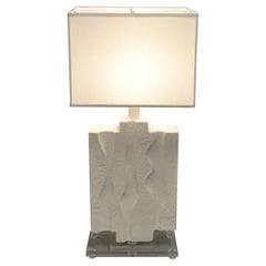 Vintage Iconic Sculptural Textured White Gesso Finish Plaster Table Lamp Acrylic Base