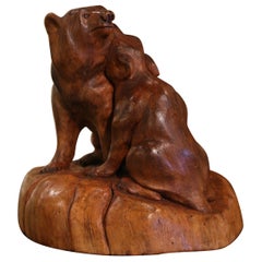 Early 20th Century French Black Forest Carved Walnut Bear Sculpture Composition