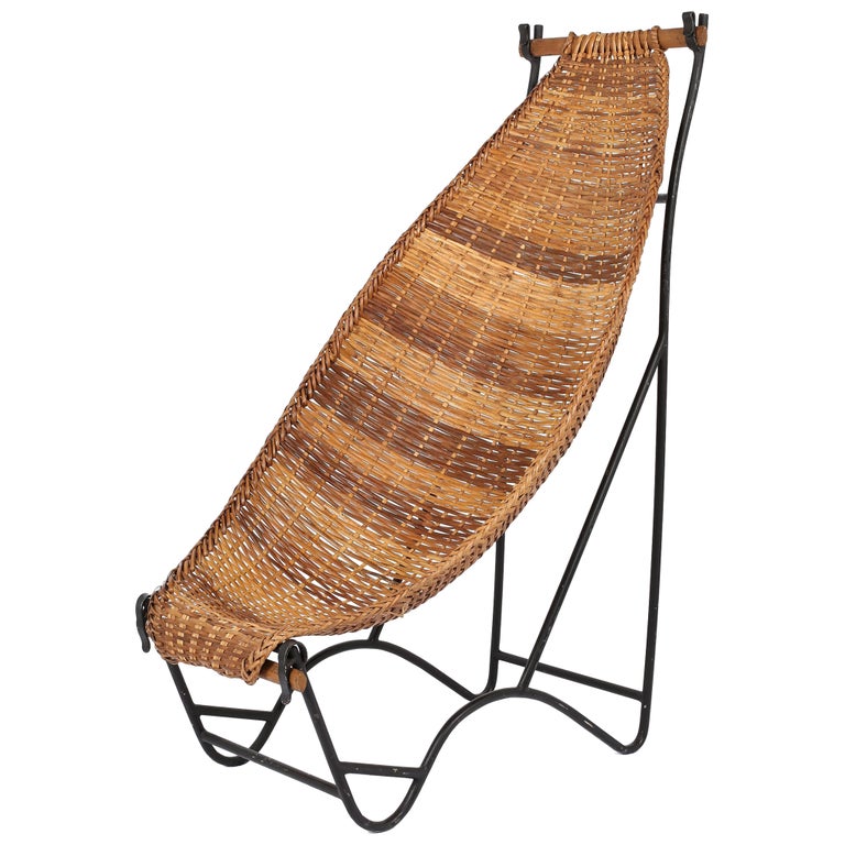 1960s Suspended Rattan Lounge Chair For Sale at 1stDibs