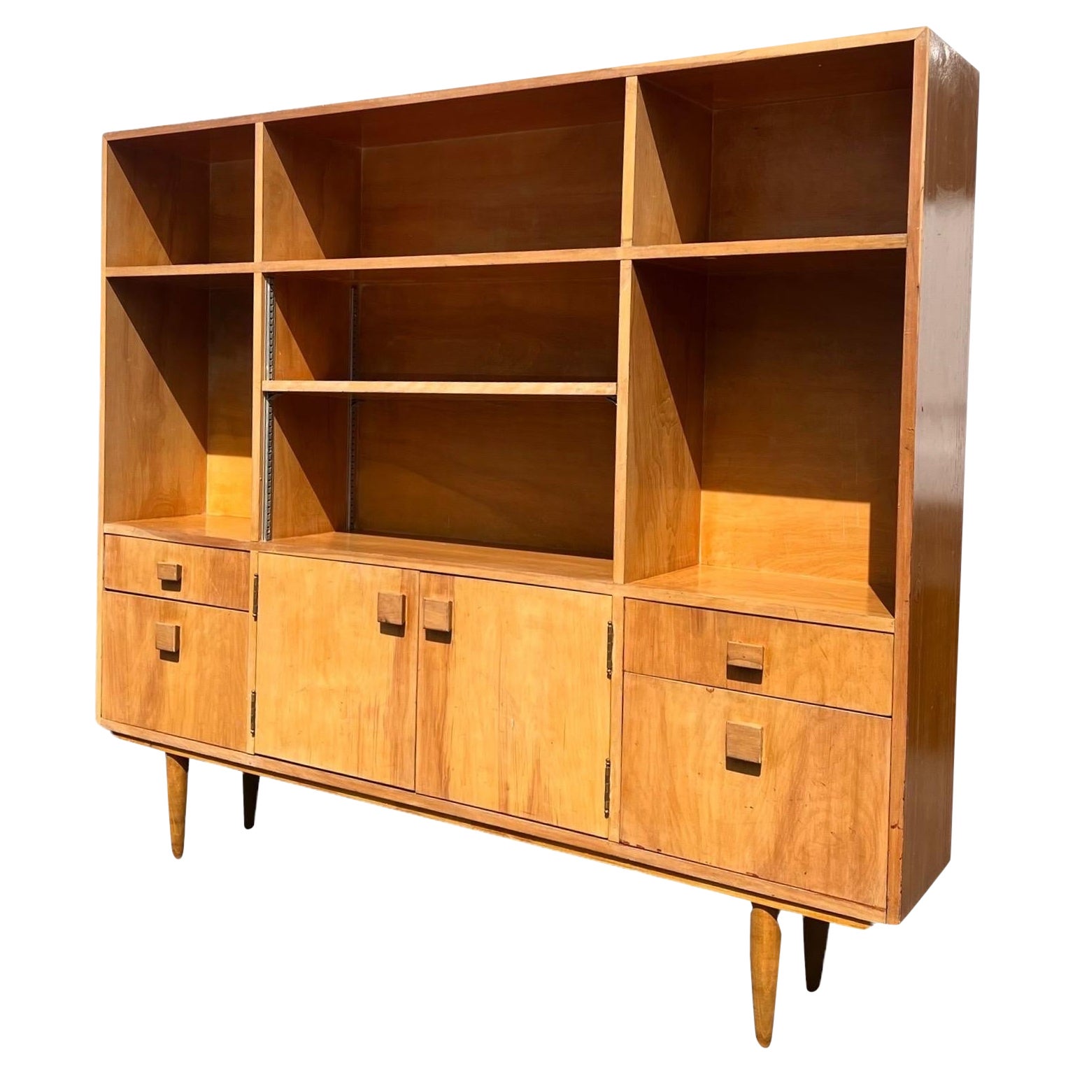 Vintage Mid-Century Modern Maple Book Case Etagere or Storage Cabinet