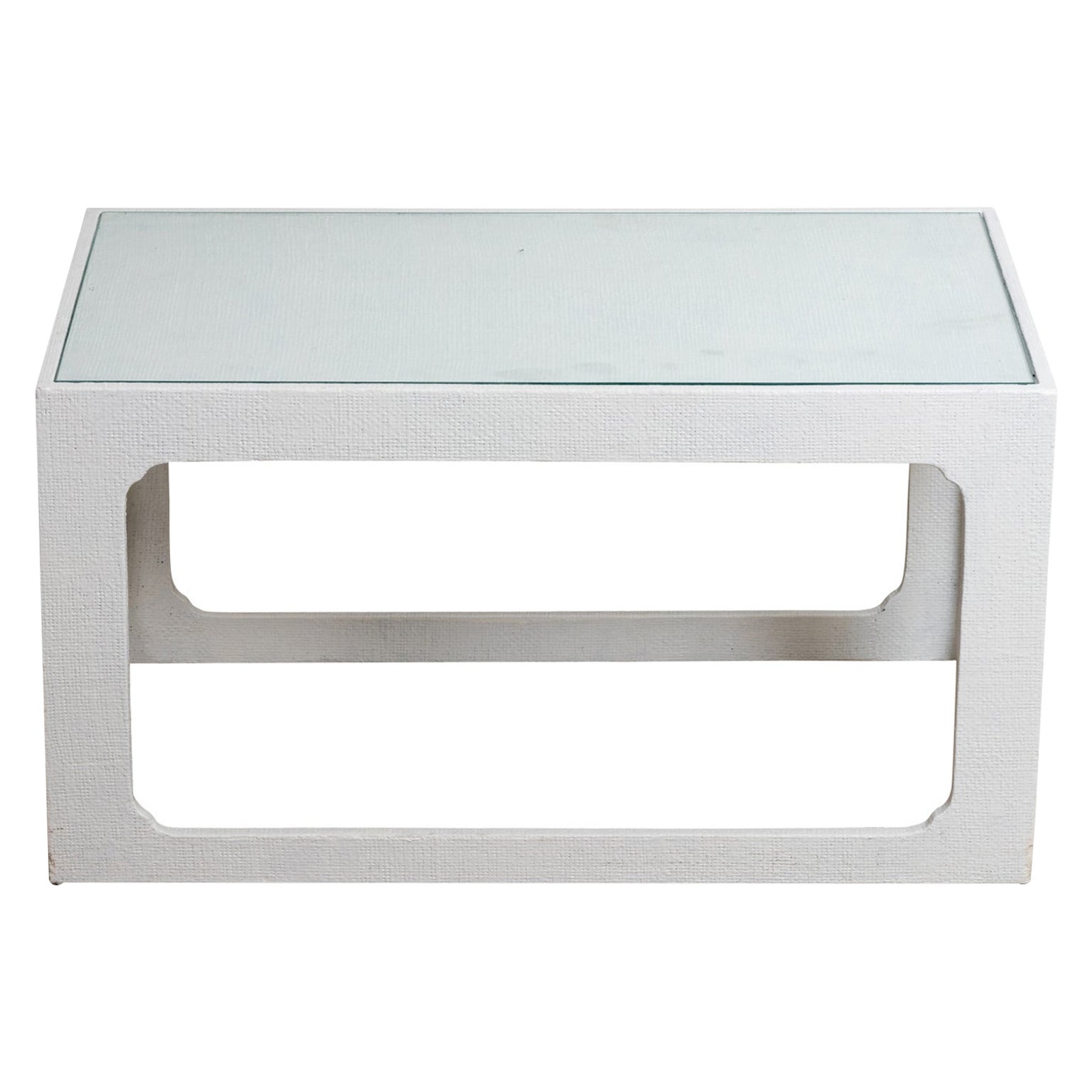White Lacquered Grass Cloth Coffee Table For Sale
