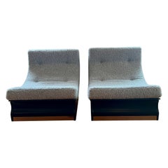 1960s Italian Low Curved Lounge Chairs in Grey Teddy/Warm Silver Wool 'Pair'