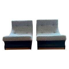 Vintage 1960s Italian Low Curved Lounge Chairs in Grey Teddy/Warm Silver Wool 'Pair'