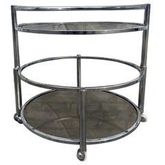Mid-Century Two-Tier Expandable Chrome Glass Side Coffee Table Bar Cart