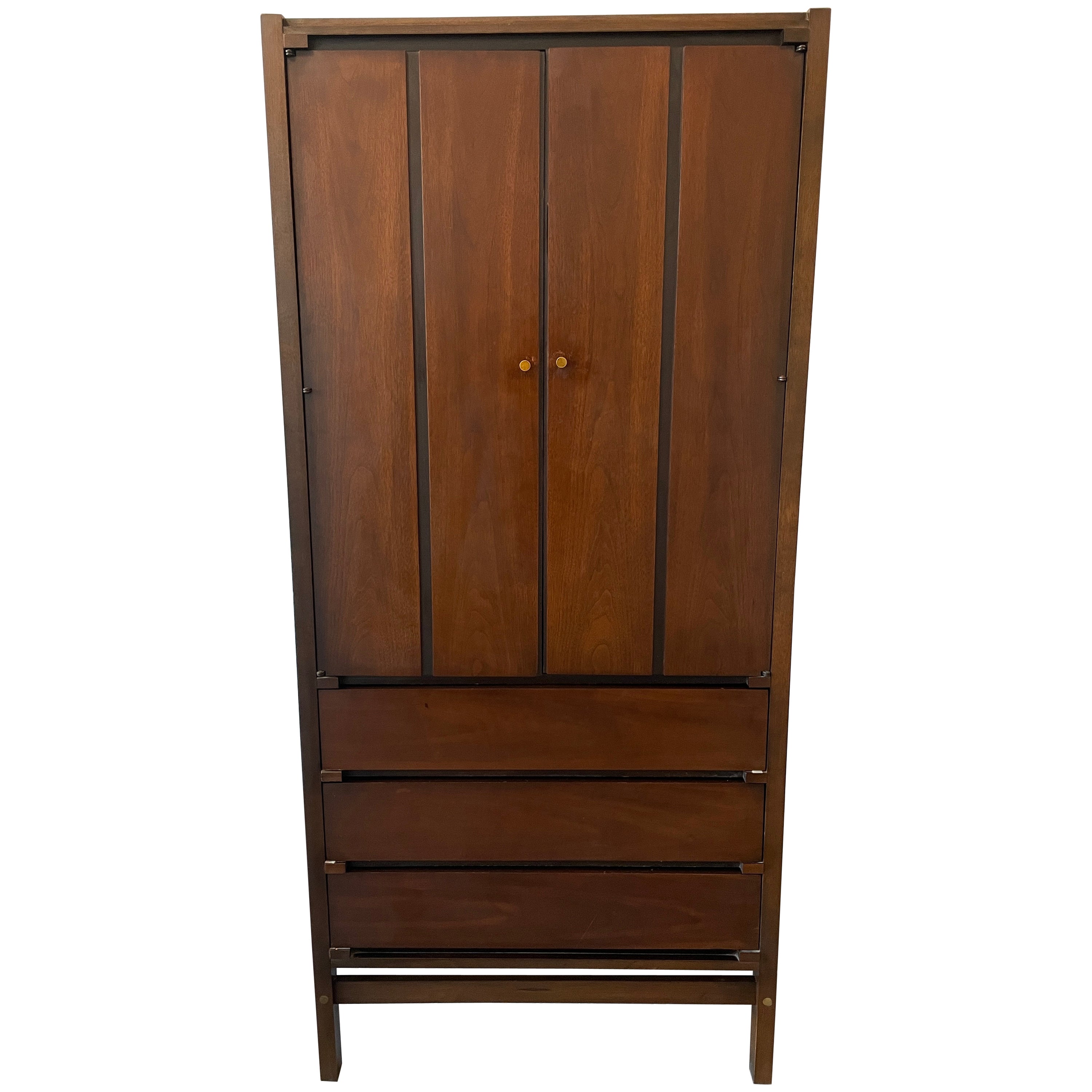 Mid-Century Modern Tall Walnut 3 Drawer Dresser Wardrobe by Lane