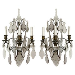 French Antique Versailles-Style Crystal And Bronze Sconces