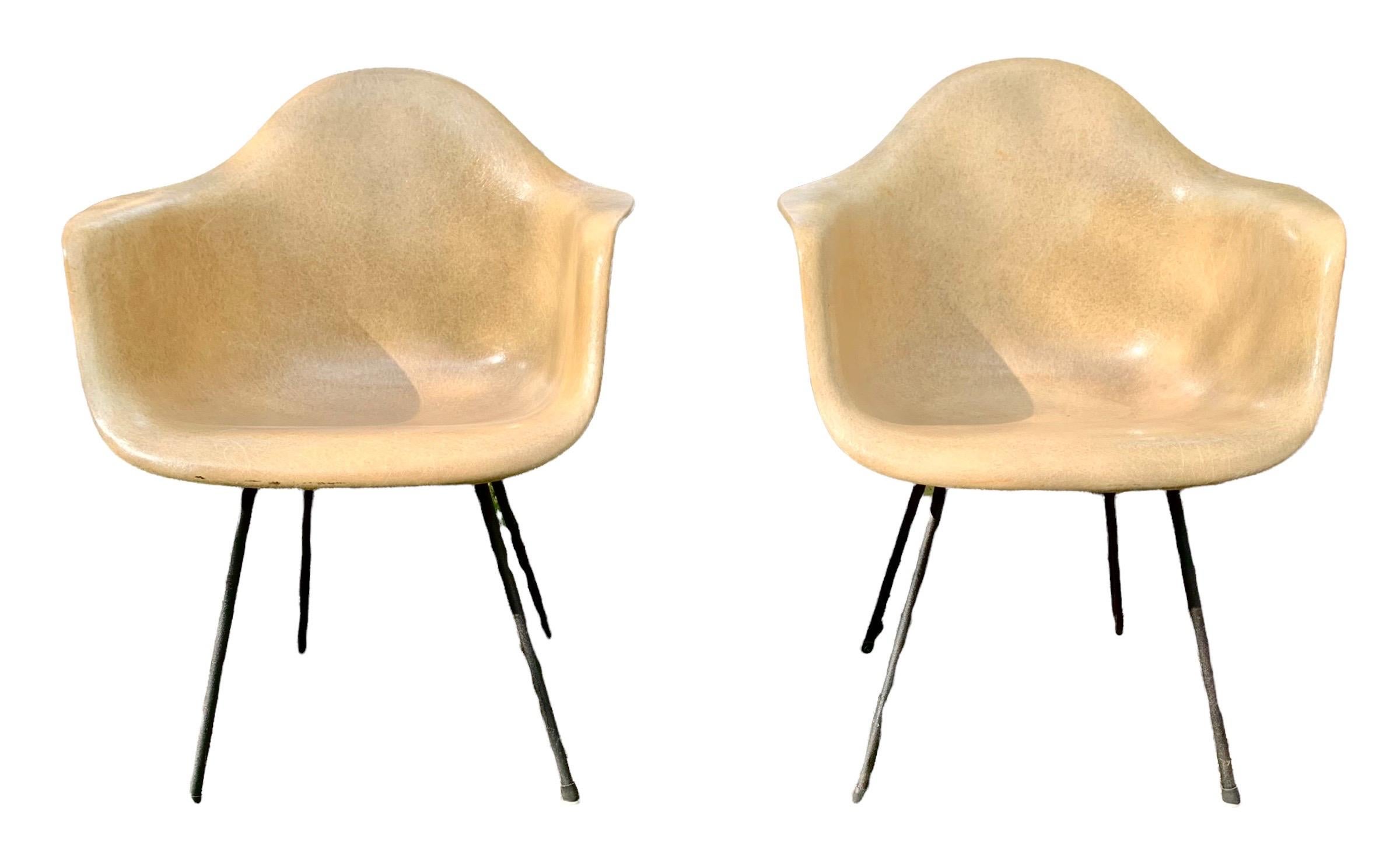 1950's Vintage Charles Eames Fiberglass Shell Armchairs for Herman Miller-A Pair For Sale