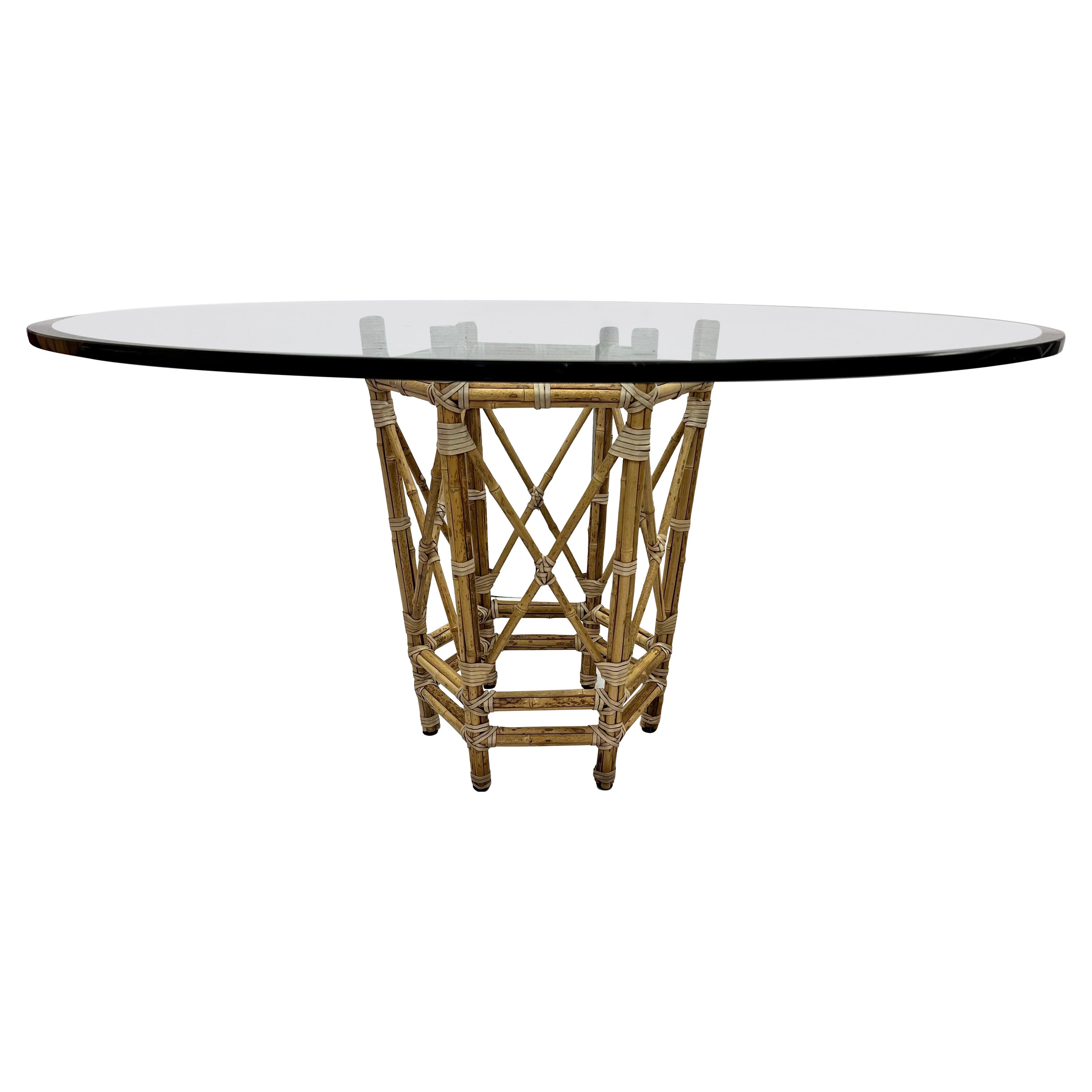 McGuire Bamboo Table with Steel Supports and Glass Top