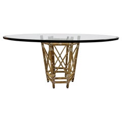 Vintage McGuire Bamboo Table with Steel Supports and Glass Top
