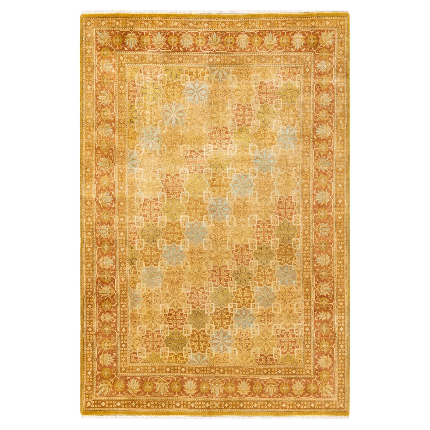 One-of-a-kind Hand Knotted Oriental Mogul Yellow Area Rug For Sale