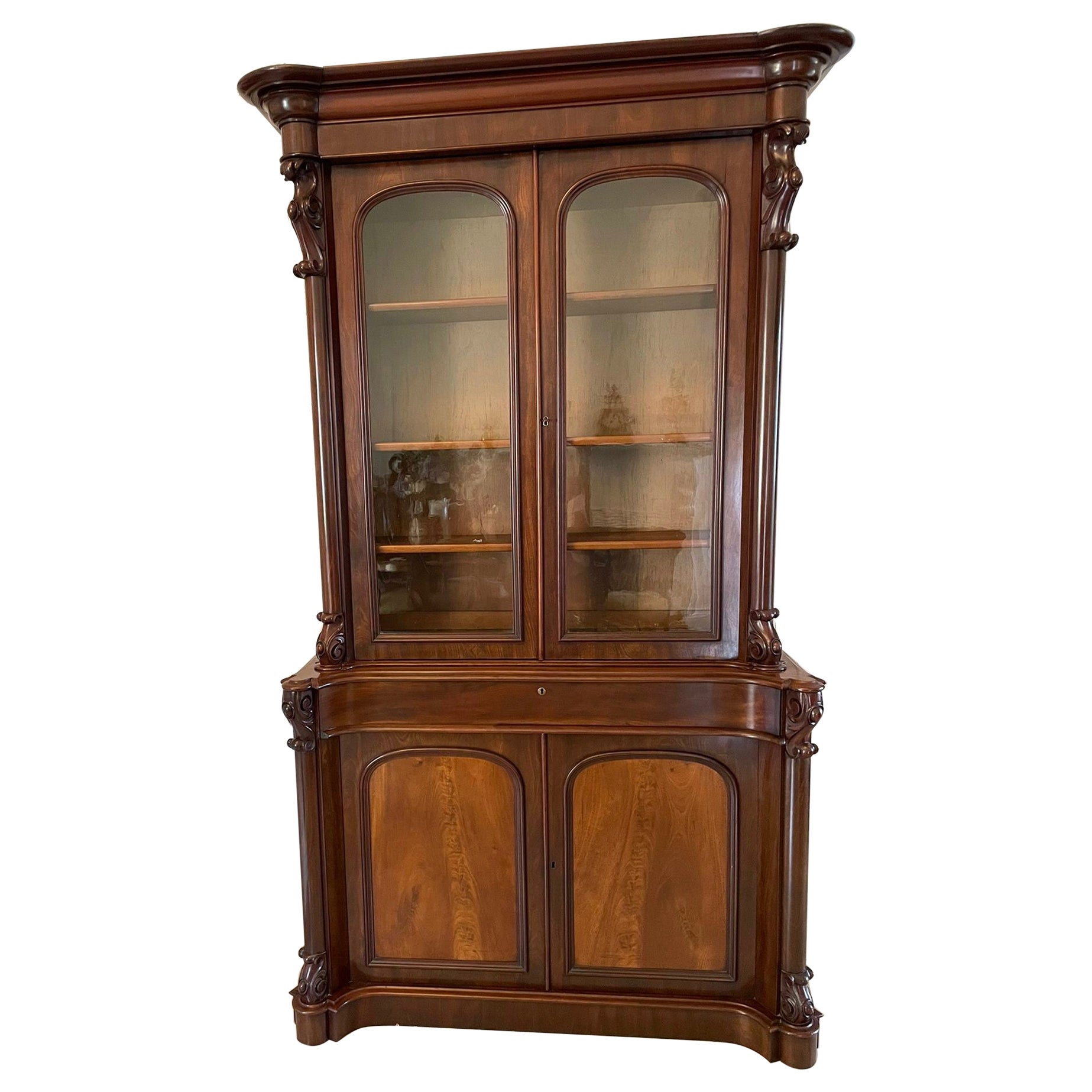 Antique Victorian Quality Figured Mahogany Library Bookcase 