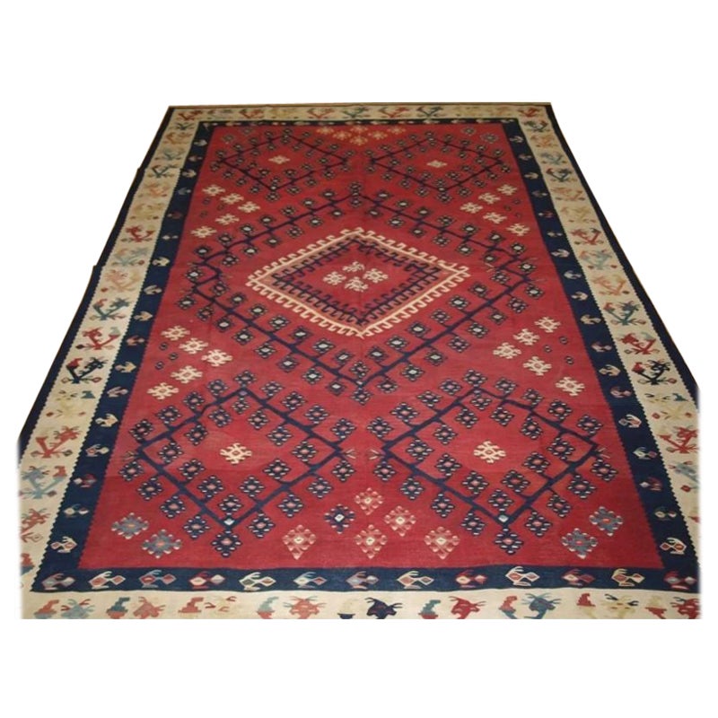 Antique Turkish Sarkoy Kilim with Very Fine Weave, circa 1870 For Sale