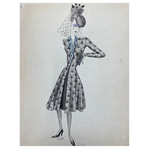 1940s Fashion Illustration of African American Woman in Black CHANEL Dress  · Creative Fabrica