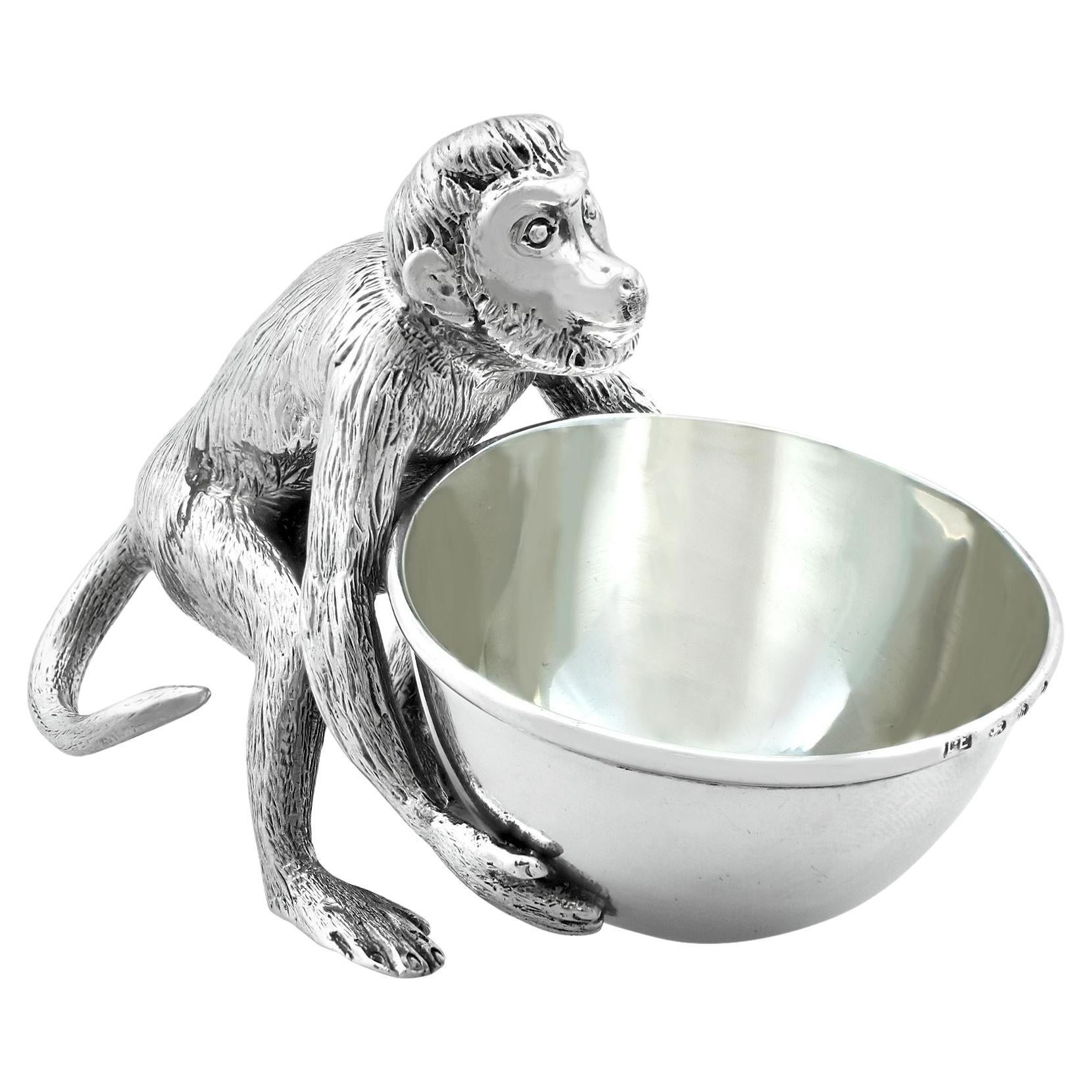 Antique Victorian Sterling Silver Monkey Bowl For Sale