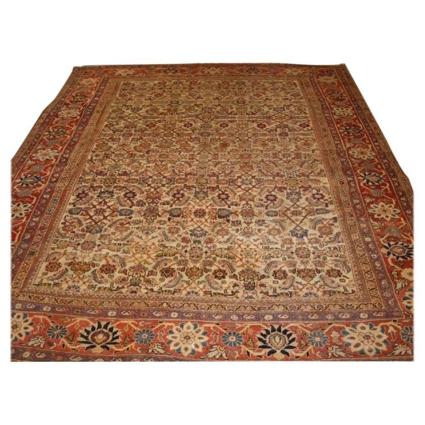 Antique Mahal Carpet with All over Design and Ivory Ground For Sale