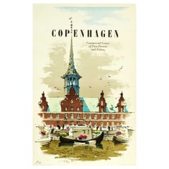 Original Vintage Travel Poster Copenhagen Commercial Centre Past Present Future