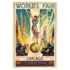 Original Vintage Poster For World's Fair Chicago 1833 A Century Of Progress 1933