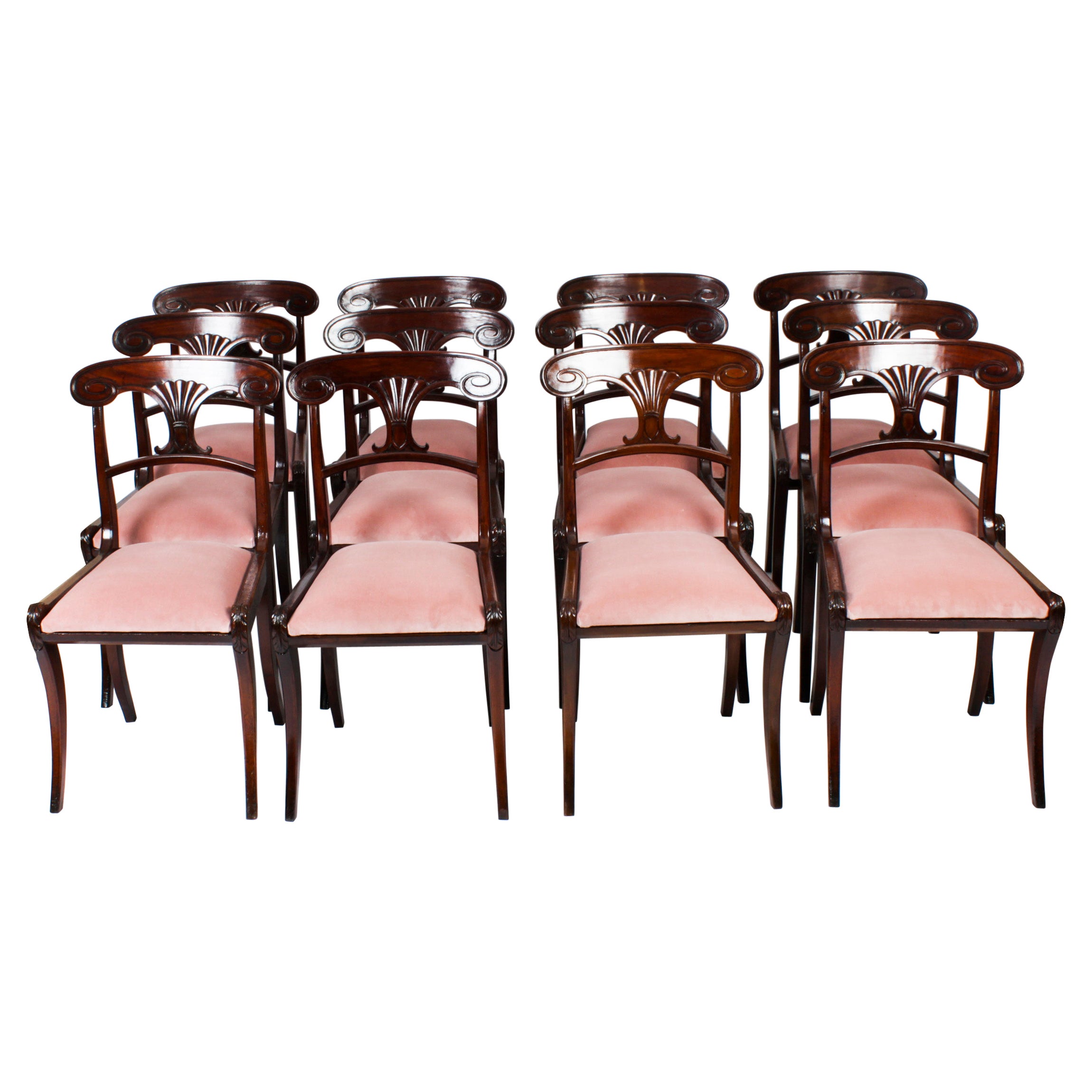 Antique Set 12 Regency Bar Back Dining Chairs 19th Century