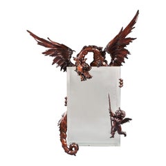 Antique Rare Large Gabriel Viardot French Japonisme Dragon Mirror with Cherub