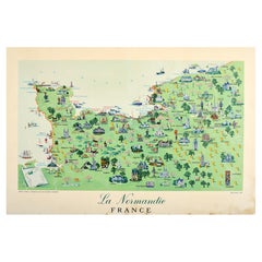Original Vintage Travel Poster For La Normandie France Normandy Illustrated Map