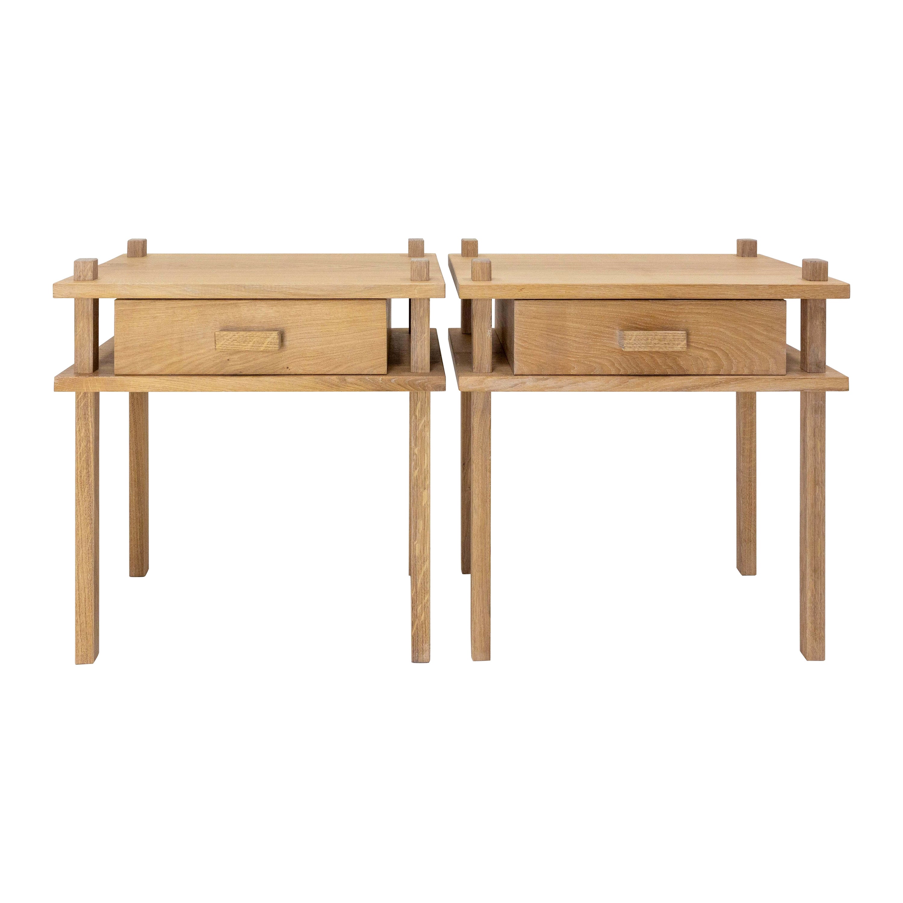 French Pair of Nightstands Side Cabinets Bedside Tables Brutalist Style, 2022