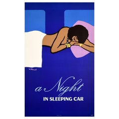 Original Vintage-Poster, Eisenbahn, „A Night In Sleeping Car“, SNCF, „Sleeper Train“, Kunst