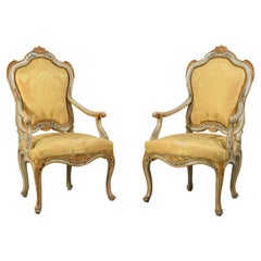 Antique 18th Century, Pair of Barocchetto Venetian Lacquered Giltwood Armchairs