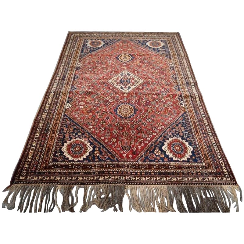 Antique Silk Wefted Tribal Qashqai Rug with Classic Design For Sale