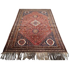 Antique Silk Wefted Tribal Qashqai Rug with Classic Design
