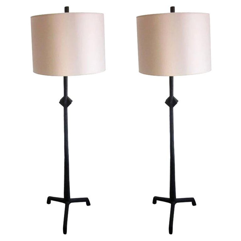 French Pair of Iron Floor Lamps, Late 20th Century