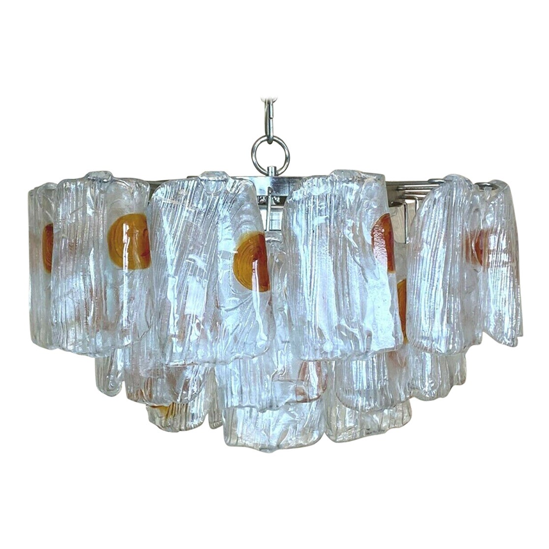 60s 70s Murano Glass Chrome Chandelier Glass Space A Space 60s en vente