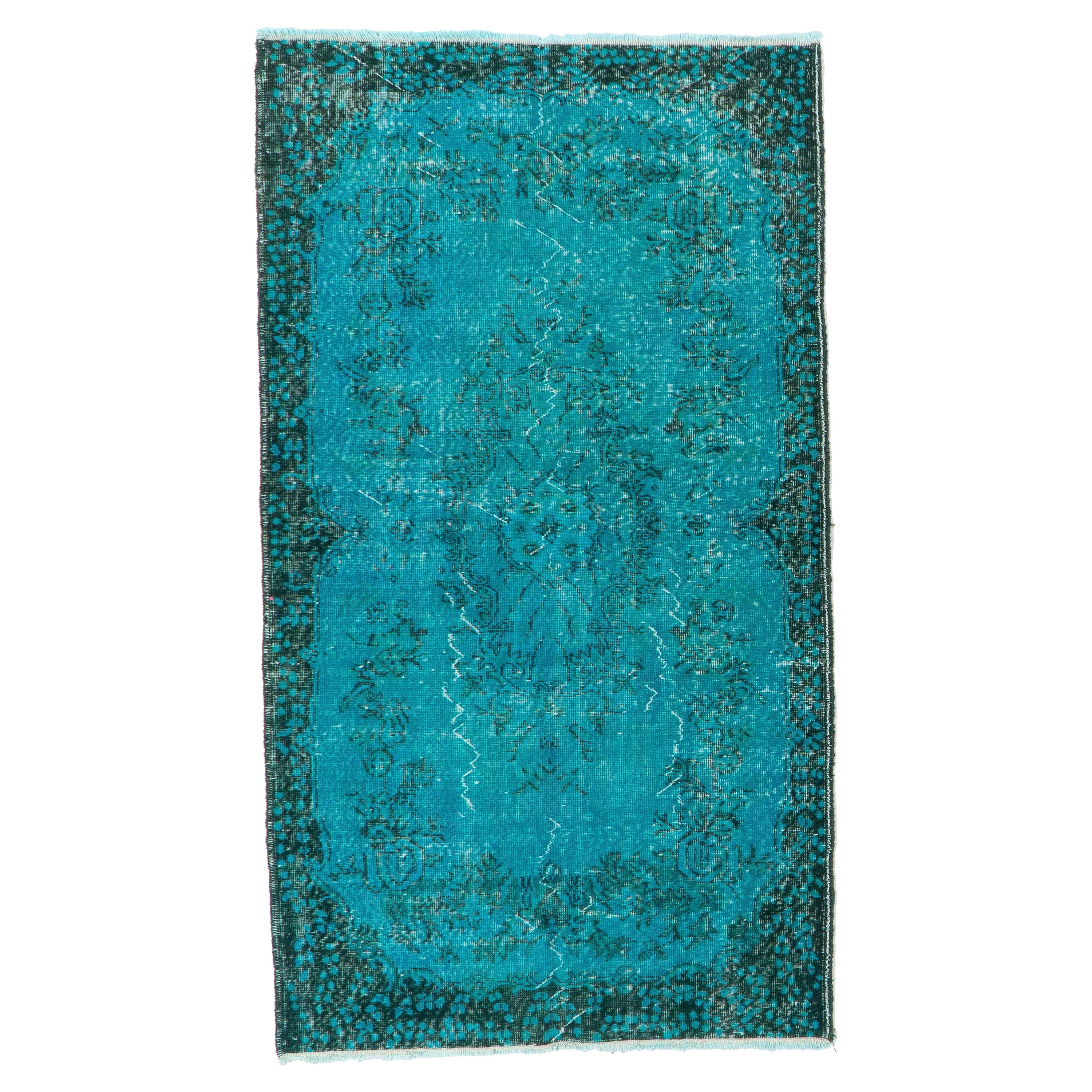 4x7 Ft Hand Knotted Vintage Turkish Accent Rug in Teal, Ideal 4 Modern Interiors For Sale