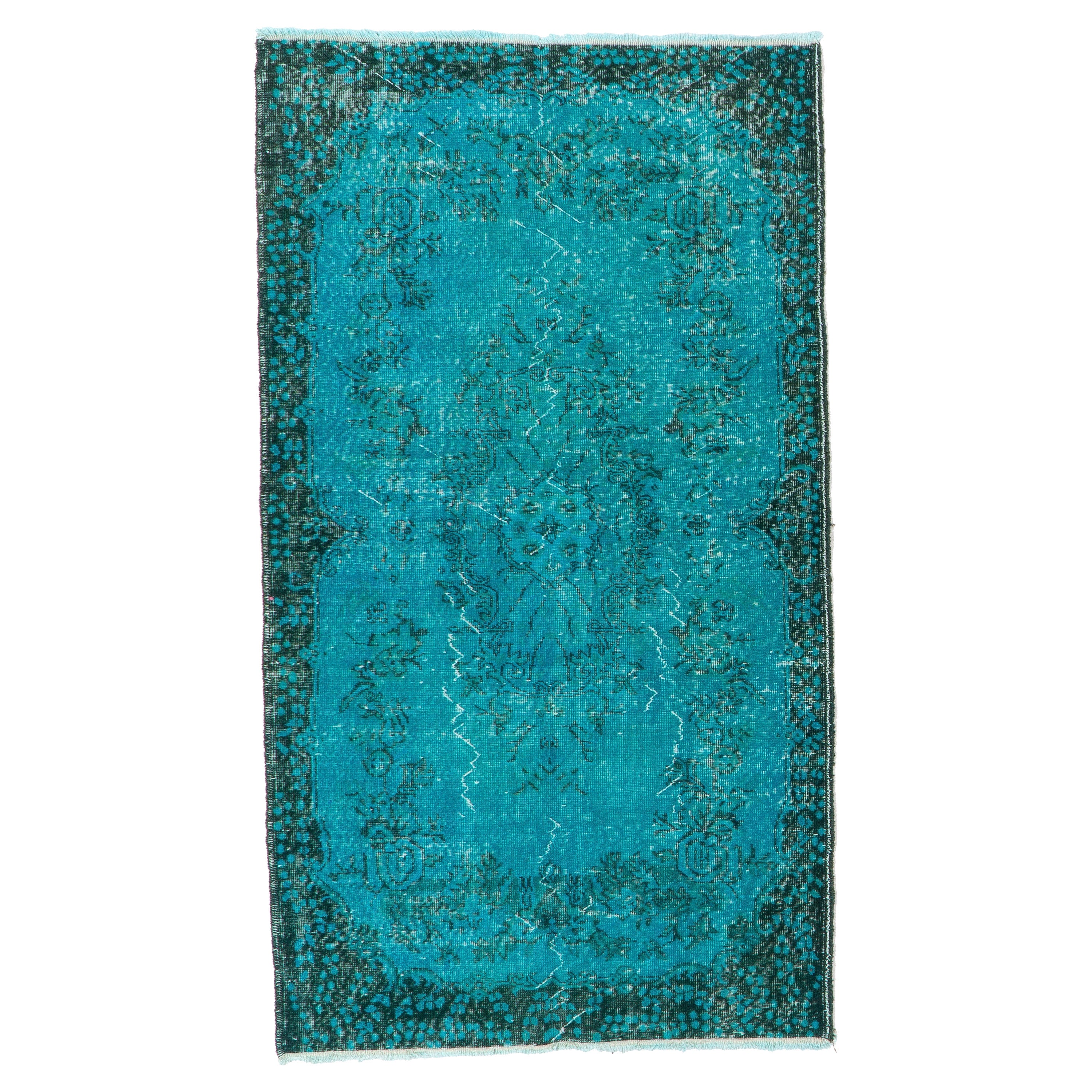 4x7 Ft Handgeknüpfter türkischer Vintage-Akzentteppich in Teal, Ideal 4 Moderne Inneneinrichtung