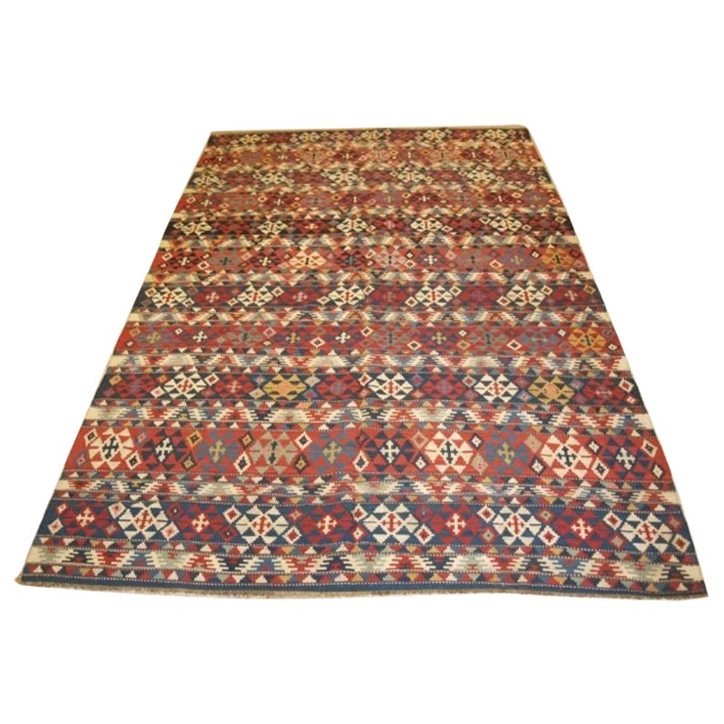 "Antique South Caucasian Shirvan Kilim, Banded Design and Fine Weave, circa 1880 For Sale
