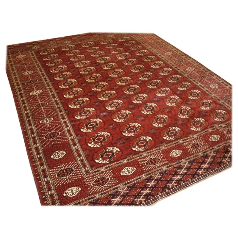 Antique Tekke Turkmen Main Carpet with 5 Rows of 12 Guls