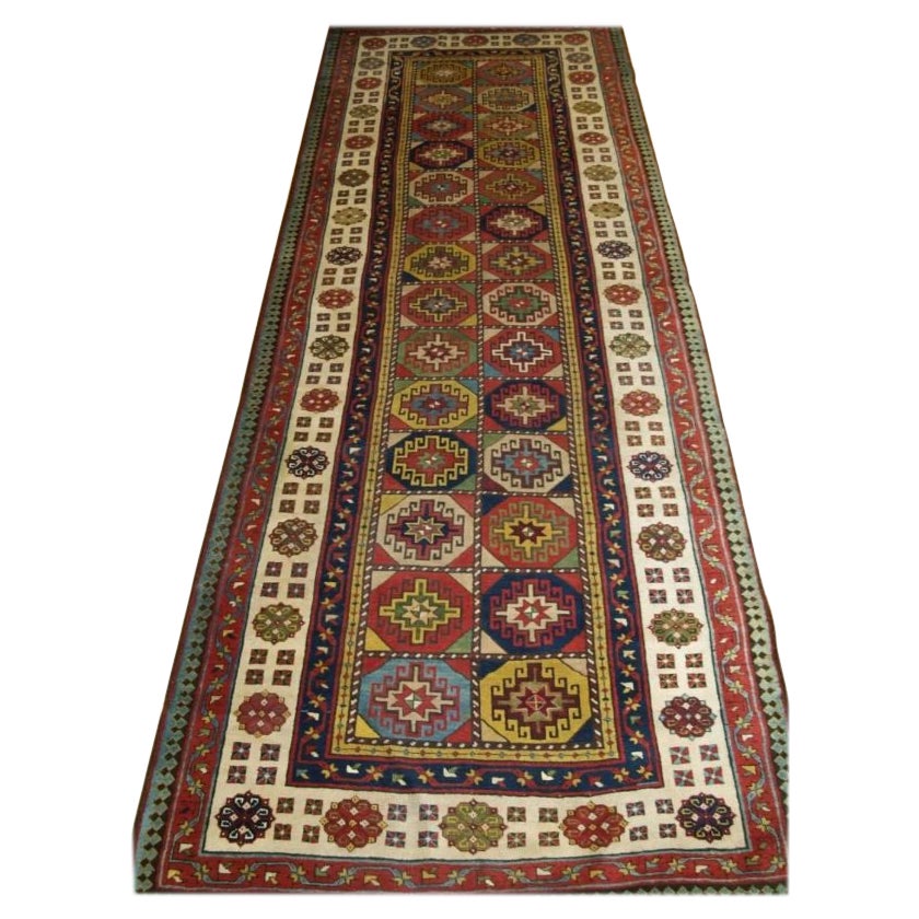 Antique Caucasian Talish Long Rug with Memling Gul Design For Sale